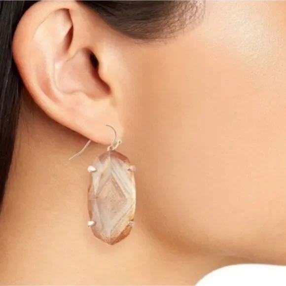 NWOT Kendra Scott Esme Rose Gold Drop Earrings In Gold Dusted Glass